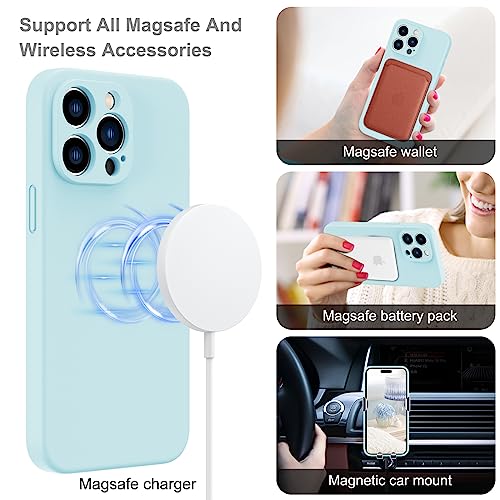 MCFANCE Silicone Magnetic Case for iPhone 14 Pro MagSafe Silicone Shockproof Phone Cover Case with Full Camera Protective, Soft Microfiber Lining for iPhone 14 Pro 6.1 inch 2022, Iceblue