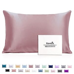 Silk Pillowcase for Hair and Skin with Hidden Zipper, Ravmix Both Sides 21Momme Mulberry Silk Cooling Pillow Case Standard Size 20×26inches, 1PCS, Dark Pink