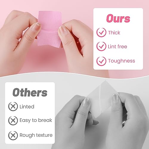 500PCS Nail Polish Remover, Lint Free Nail Wipes Super Absorbent Gel Nail Polish Remover Cotton Pads for Acetone Nail Polish Remover Nail Wipes for Acrylic Gel Nails Clean, Pink