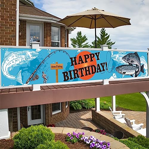 Kimini-Ki Gone Fishing Birthday Banner, Fishing Birthday Decorations for Men / Boys, Lager Fishing Theme Banner, Fisherman 10th 20th 30th 40th 50th 60th 70th 80th 90th Birthday Decoration Yard Sign, Gone Fishing Birthday Party Supplies