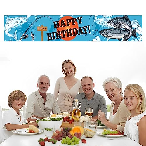 Kimini-Ki Gone Fishing Birthday Banner, Fishing Birthday Decorations for Men / Boys, Lager Fishing Theme Banner, Fisherman 10th 20th 30th 40th 50th 60th 70th 80th 90th Birthday Decoration Yard Sign, Gone Fishing Birthday Party Supplies