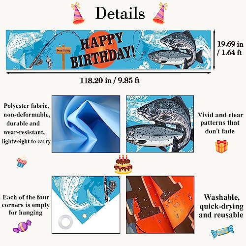 Kimini-Ki Gone Fishing Birthday Banner, Fishing Birthday Decorations for Men / Boys, Lager Fishing Theme Banner, Fisherman 10th 20th 30th 40th 50th 60th 70th 80th 90th Birthday Decoration Yard Sign, Gone Fishing Birthday Party Supplies