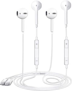 2 pack apple earbuds wired【apple mfi certified】 iphone headphones with lightning connector (built-in microphone & volume control & support call) for iphone 14/13/12/11/xr/xs/x/8/7/se, support all ios