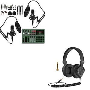 podcast equipment bundle for 2 - audio interface dj mixer with podcast microphone all-in-one audio mixer with headphone