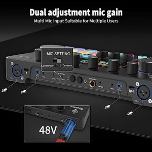 Podcast Equipment Bundle, Audio Interface All-In-One DJ Mixer with Studio Podcast Microphone Portable Battery-powered with Headphone
