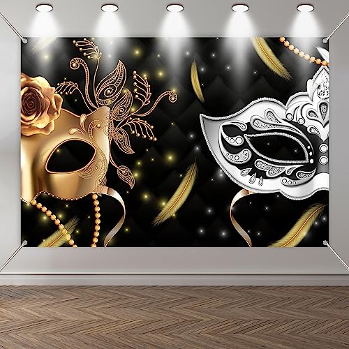 KUKUSOUL 6x4ft Mardi Gras Masquerade Party Backdrop Carnival Party Gold Sparkling Mask Background for Adults Women Birthday Party Decorations Birthday Party Decorations KUHBZT115