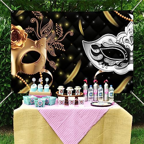 KUKUSOUL 6x4ft Mardi Gras Masquerade Party Backdrop Carnival Party Gold Sparkling Mask Background for Adults Women Birthday Party Decorations Birthday Party Decorations KUHBZT115