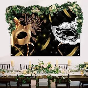 KUKUSOUL 6x4ft Mardi Gras Masquerade Party Backdrop Carnival Party Gold Sparkling Mask Background for Adults Women Birthday Party Decorations Birthday Party Decorations KUHBZT115