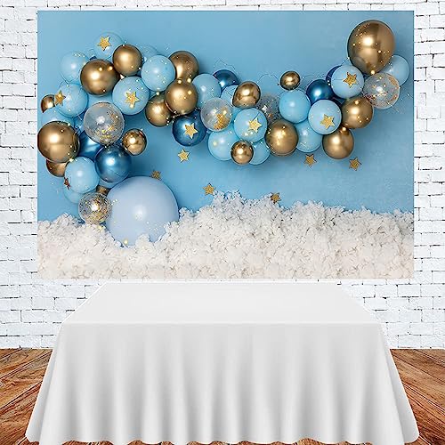 Blue and Gold Balloons Stars Boy Birthday Photography Background for Newborn Kids Portrait Decorations Boy 1st Bday Party Backdrop Happy 1st Birthday Party Cake Table Decorations Banner,7x5ft