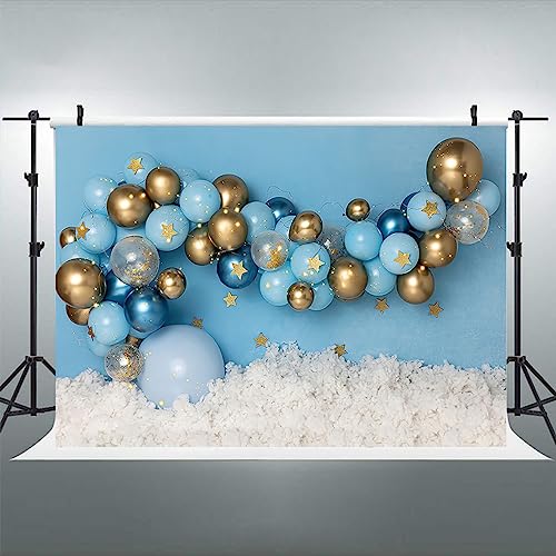 Blue and Gold Balloons Stars Boy Birthday Photography Background for Newborn Kids Portrait Decorations Boy 1st Bday Party Backdrop Happy 1st Birthday Party Cake Table Decorations Banner,7x5ft