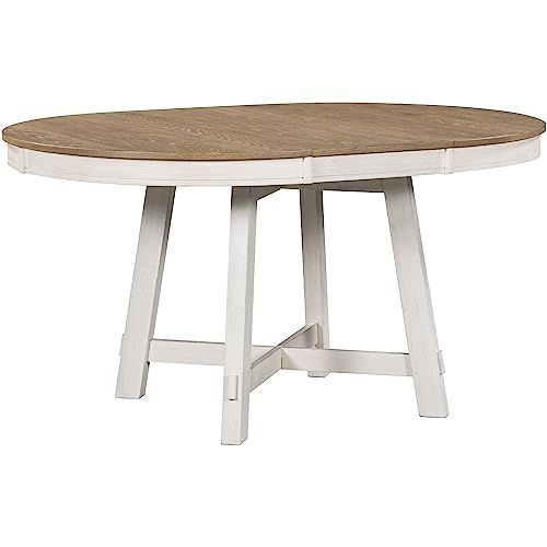 P PURLOVE Round Kitchen Table, Round Extendable Dining Table with 16" Leaf