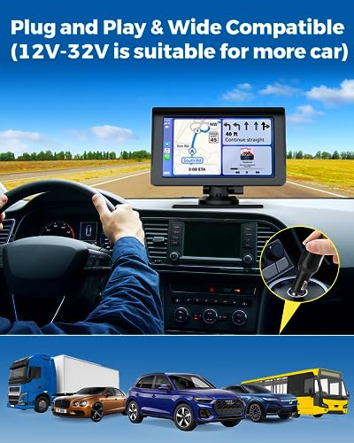 Portable Car Stereo Wireless Apple Carplay Android Auto with 7" HD IPS Touch Screen Car Radio Audio Receivers Bluetooth5.0, AirPlay, GPS Navigation for Car, Siri/Google Assistant, Calling, AUX/FM