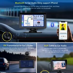 Portable Car Stereo Wireless Apple Carplay Android Auto with 7" HD IPS Touch Screen Car Radio Audio Receivers Bluetooth5.0, AirPlay, GPS Navigation for Car, Siri/Google Assistant, Calling, AUX/FM