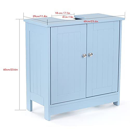 TehRecBT 24" Under Sink Storage Cabinet with 2 Doors and Shelves, Bathroom Vanity Cabinet Without Sink, Bathroom Vanity Base with Bottom Storage, White Bathroom Freestanding Cabinet (Blue)