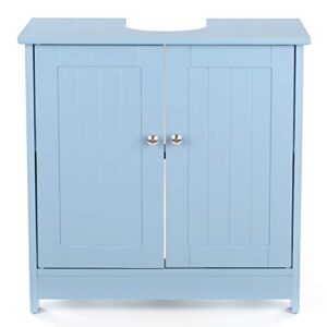 TehRecBT 24" Under Sink Storage Cabinet with 2 Doors and Shelves, Bathroom Vanity Cabinet Without Sink, Bathroom Vanity Base with Bottom Storage, White Bathroom Freestanding Cabinet (Blue)