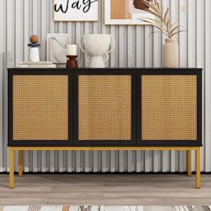 bellemave rattan cabinet sideboard buffet cabinet with storage kitchen storage cabinets with rattan doors accent cabinet credenza for living room dining room entryway, black