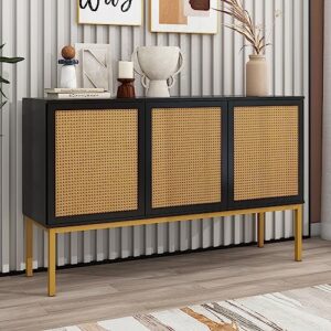 Bellemave Rattan Cabinet Sideboard Buffet Cabinet with Storage Kitchen Storage Cabinets with Rattan Doors Accent Cabinet Credenza for Living Room Dining Room Entryway, Black