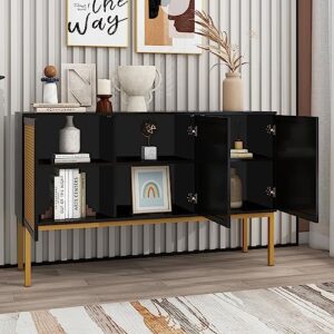 Bellemave Rattan Cabinet Sideboard Buffet Cabinet with Storage Kitchen Storage Cabinets with Rattan Doors Accent Cabinet Credenza for Living Room Dining Room Entryway, Black