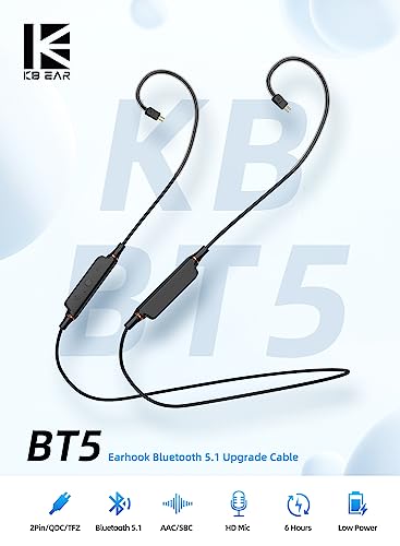 KBEAR BT5 Neckband Bluetooth Earphone IEM Cable with HD Mic,Type-C for Charging,IPX5 Waterproof,Wireless Replacement Cable for KZ ZST/ZSR/ED12/ES3/ES4/ZS10/AS06/AS10/ZSTX/EDX/CCA C10 Earbuds(B Pin)