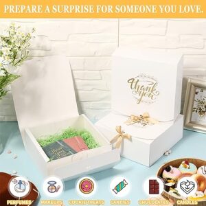 Fulmoon 30 Pcs Large Thank You Gift Boxes with Lids 10 x 10 x 4 Inch Bridesmaid Proposal Box with Ribbon Kraft Paper Present Wrap Box for Wedding Anniversaries Birthday Packaging Baby Shower(White)