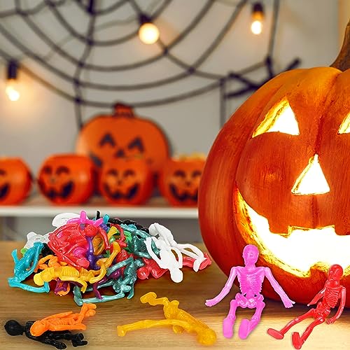 50Pcs Halloween Stretchy Skeleton Toys, Squishy Stretchy Toys Party Favors for Halloween Goody Bag Fillers, Assorted Color Halloween Stretchy Skeleton Toys for Kids, Boys & Girls (2 Styles, 10 Colors)