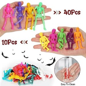 50Pcs Halloween Stretchy Skeleton Toys, Squishy Stretchy Toys Party Favors for Halloween Goody Bag Fillers, Assorted Color Halloween Stretchy Skeleton Toys for Kids, Boys & Girls (2 Styles, 10 Colors)