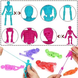 50Pcs Halloween Stretchy Skeleton Toys, Squishy Stretchy Toys Party Favors for Halloween Goody Bag Fillers, Assorted Color Halloween Stretchy Skeleton Toys for Kids, Boys & Girls (2 Styles, 10 Colors)