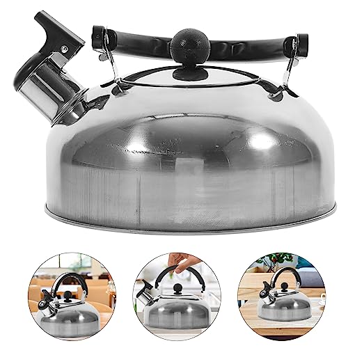 BESTonZON Stainless Steel Tea Kettle Whistling Stovetop Teapot Hot Water Boilers Metal Flat Bottom Kettle Warmer Heating Container for Home Kitchen Stovetops Gas Bbq Party 1.8L