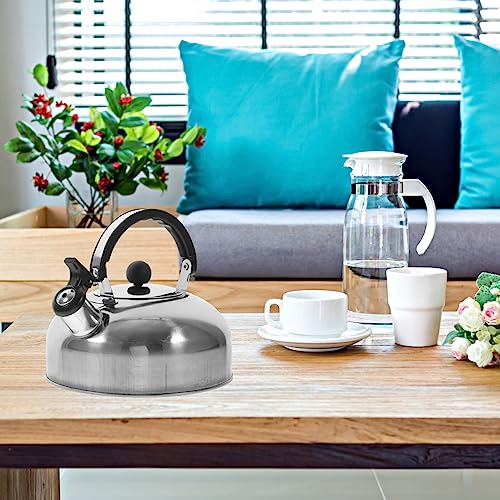 BESTonZON Stainless Steel Tea Kettle Whistling Stovetop Teapot Hot Water Boilers Metal Flat Bottom Kettle Warmer Heating Container for Home Kitchen Stovetops Gas Bbq Party 1.8L