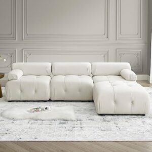 tmsan modular sectional sofa, 93" velvet sectional couches for living room, modern l-shaped sofa deep seat cloud couch diy combination reversible chaise for bedroom apartment office (beige velvet)