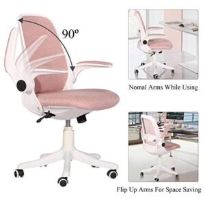 VECELO Pink Desk Wheels/Armrests Modern Home Office Chair Adjustable Height Task/Work 360° Swivel 39" H