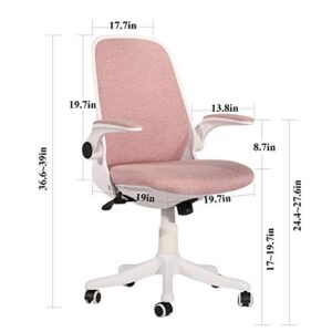 VECELO Pink Desk Wheels/Armrests Modern Home Office Chair Adjustable Height Task/Work 360° Swivel 39" H