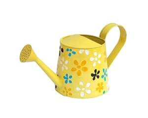 metal watering can with long spout indoor and outdoor garden usage watering can for plants durable water sprayer for home balcony and garden 2 l (yellow)