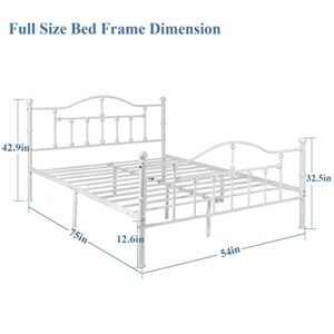 VECELO Full Size Metal Platform Bed Frame with Headboard and Footboard, Heavy Duty Steel Slat Support/No Box Spring Needed Mattress Foundation/Underbed Storage Space/Easy Assembly, Victorian Style