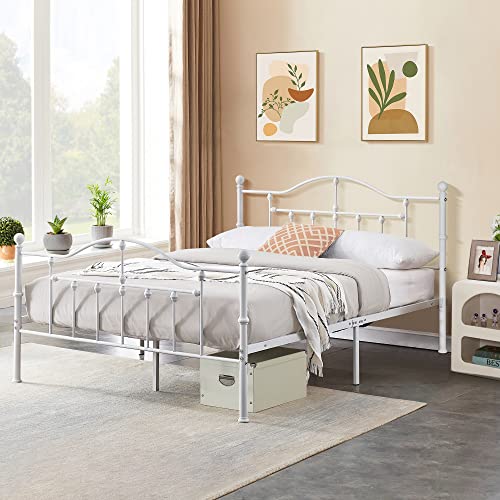 VECELO Full Size Metal Platform Bed Frame with Headboard and Footboard, Heavy Duty Steel Slat Support/No Box Spring Needed Mattress Foundation/Underbed Storage Space/Easy Assembly, Victorian Style