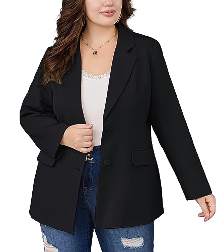 Hanna Nikole Fall Blazer for Women 2023 Lightweight Jacket Suits Open Front Lapel Long Sleeve Blazer Black 22 Plus