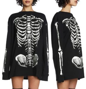 vilove women gothic skeleton sweatshirt punk oversized skull graphic sweater y2k halloween long sleeve hoodies pullover black