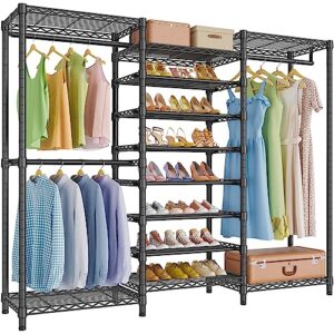 vipek s3 heavy duty garment rack free standing clothes rack closet storage organizer large wardrobe with 6-tier shoe rack, hanging rod, adjustable shelf, 68.9" l x 15.7" w x 76.4" h, black