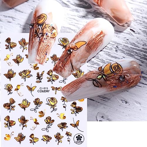 Gold Maple Leaf Nail Sticker Nail Supplies Nail Art Stickers Nail Decals Stickers para Uñas Nail Art Stickers for Nails Self-Adhesive SummerThanksgiving Nail Art Design Decor Access 9PCS