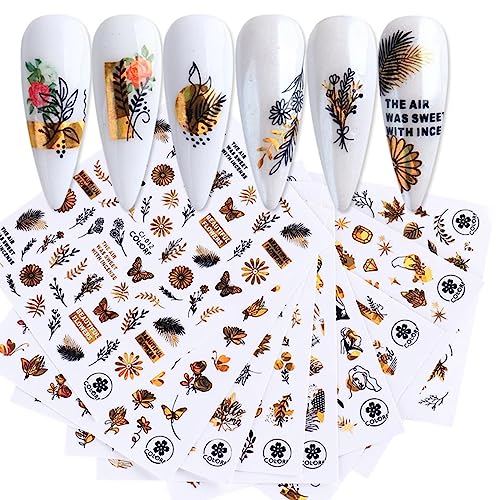 Gold Maple Leaf Nail Sticker Nail Supplies Nail Art Stickers Nail Decals Stickers para Uñas Nail Art Stickers for Nails Self-Adhesive SummerThanksgiving Nail Art Design Decor Access 9PCS