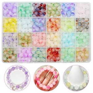 Huisipool 480pcs 8mm Round Glass Beads for Jewelry Making，24 Colors Crystal Gemstone Beads for Bracelets Jewelry Making and DIY Craft Necklace Bracelet Wedding Decor (24 bi-colors-8MM)