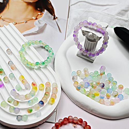 Huisipool 480pcs 8mm Round Glass Beads for Jewelry Making，24 Colors Crystal Gemstone Beads for Bracelets Jewelry Making and DIY Craft Necklace Bracelet Wedding Decor (24 bi-colors-8MM)