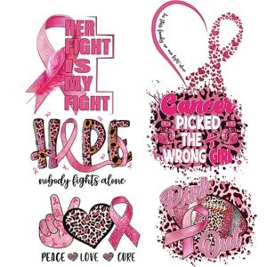6 sheets breast cancer awareness iron on transfer pink ribbon iron on patches stickers heat transfer stickers crown letter design vinyl appliques sticker for t-shirt jean pillow cover diy decorations