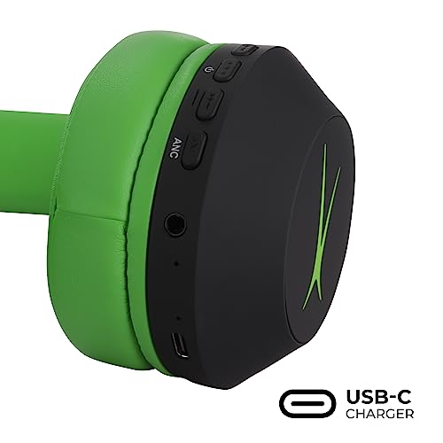 Altec Lansing Kid Safe Noise Cancelling Wireless Headphones 15H Battery, 85dB Volume Limit, Foldable Design Powerful Sound, Active Noise Cancellation Perfect for Kids Ages 7+ (Blackout Green)