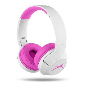 altec lansing kid safe noise cancelling wireless headphones 15h battery, 85db volume limit, foldable design powerful sound, active noise cancellation perfect for kids ages 7+ (whiteout pop pink)