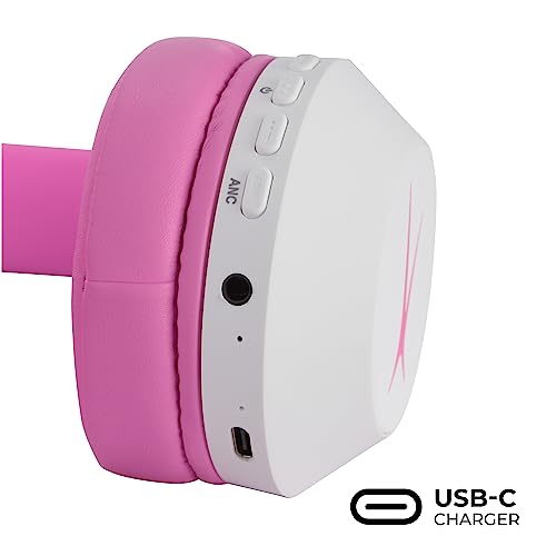 Altec Lansing Kid Safe Noise Cancelling Wireless Headphones 15H Battery, 85dB Volume Limit, Foldable Design Powerful Sound, Active Noise Cancellation Perfect for Kids Ages 7+ (Whiteout Pop Pink)