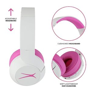 Altec Lansing Kid Safe Noise Cancelling Wireless Headphones 15H Battery, 85dB Volume Limit, Foldable Design Powerful Sound, Active Noise Cancellation Perfect for Kids Ages 7+ (Whiteout Pop Pink)