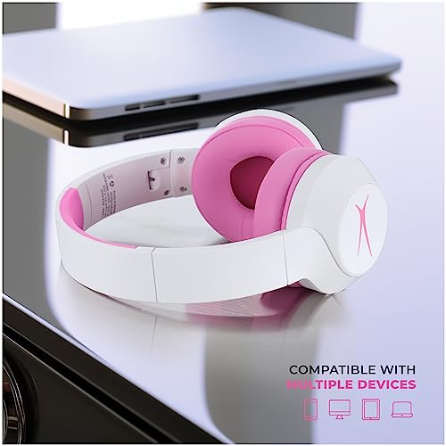 Altec Lansing Kid Safe Noise Cancelling Wireless Headphones 15H Battery, 85dB Volume Limit, Foldable Design Powerful Sound, Active Noise Cancellation Perfect for Kids Ages 7+ (Whiteout Pop Pink)