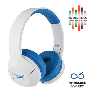 Altec Lansing Kid Safe Noise Cancelling Wireless Headphones 15H Battery, 85dB Volume Limit, Foldable Design Powerful Sound, Active Noise Cancellation Perfect for Kids Ages 7+ (Whiteout Wave Blue)