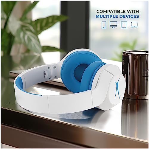 Altec Lansing Kid Safe Noise Cancelling Wireless Headphones 15H Battery, 85dB Volume Limit, Foldable Design Powerful Sound, Active Noise Cancellation Perfect for Kids Ages 7+ (Whiteout Wave Blue)